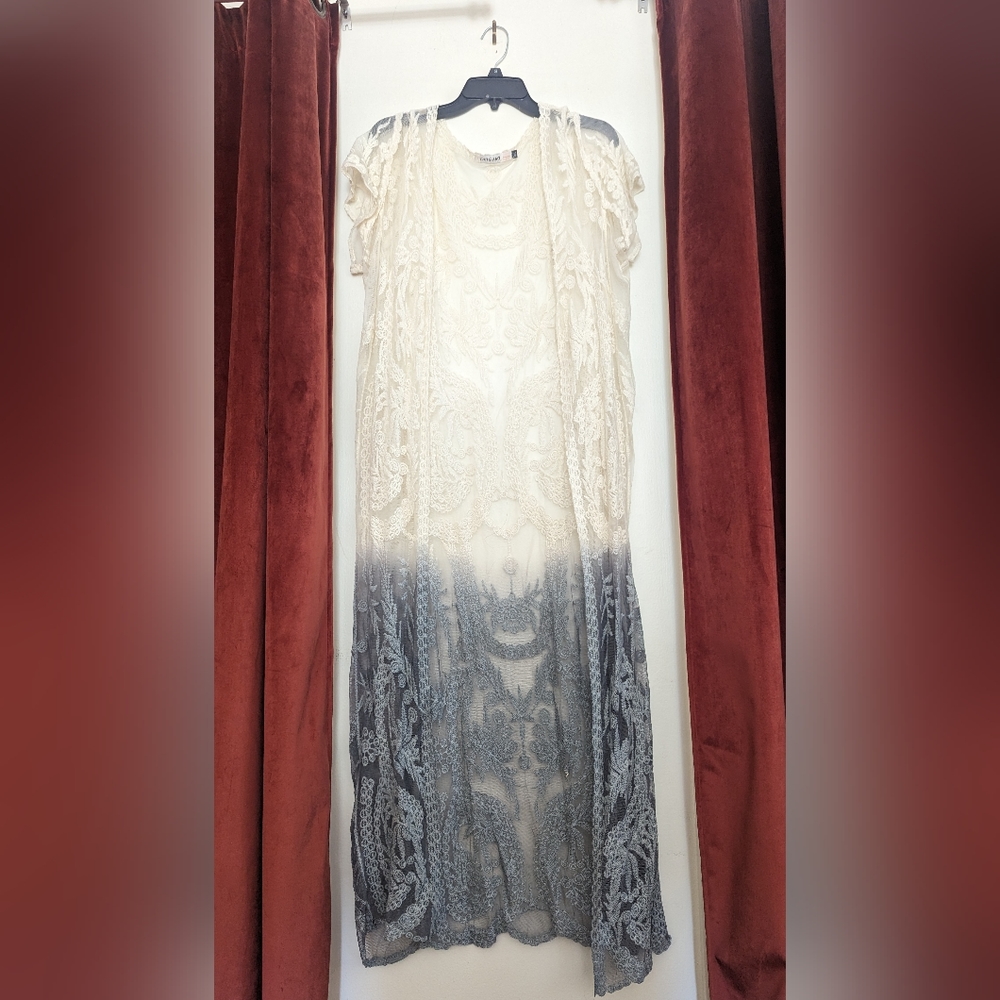 Origami - Ivory Grey Ombre Long Lace Duster - fits medium to large